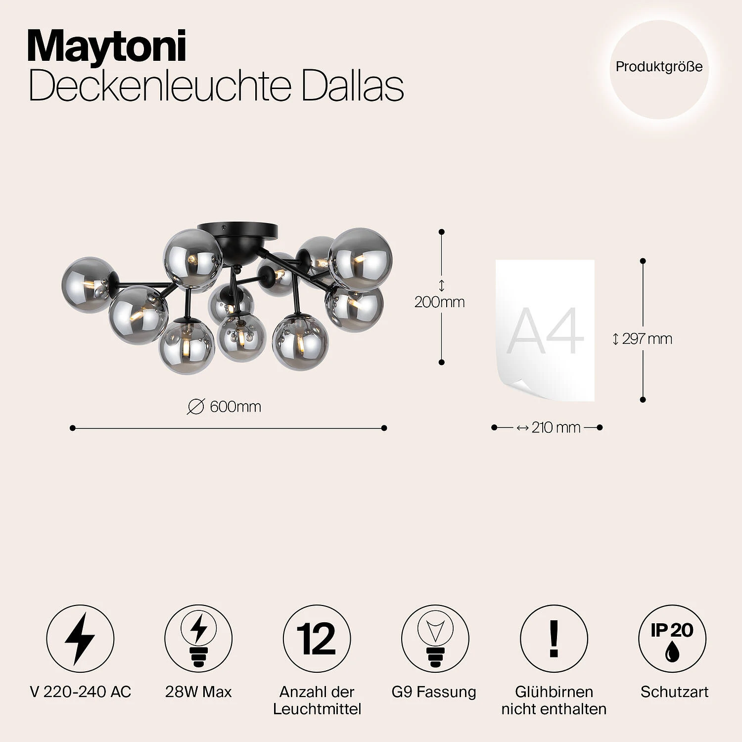 Потолочный светильник Modern Dallas, 12xG9 Черный, Дымчатый (Maytoni, MOD545CL-12B) - Amppa.ru