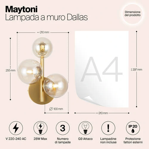 Бра Modern Dallas, 3xG9 Золото, Янтарный (Maytoni, MOD545WL-03G) - Amppa.ru