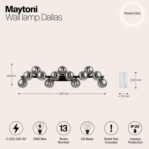 Бра Modern Dallas, 13xG9 Черный, Дымчатый (Maytoni, MOD547WL-13B) - Amppa.ru