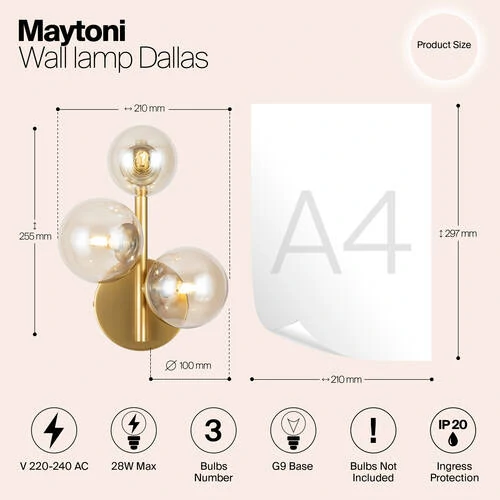 Бра Modern Dallas, 3xG9 Золото, Янтарный (Maytoni, MOD545WL-03G) - Amppa.ru