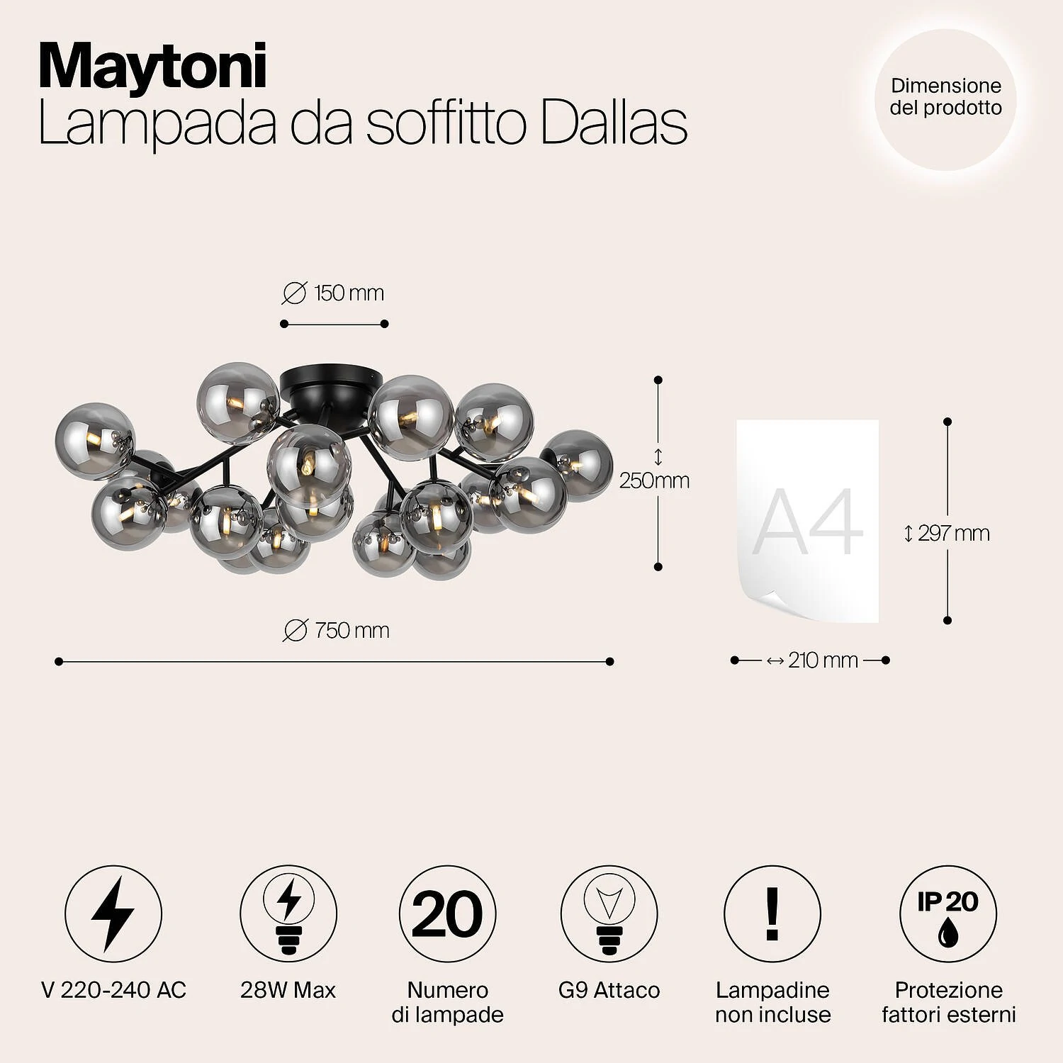 Потолочный светильник Modern Dallas, 20xG9 Черный, Дымчатый (Maytoni, MOD545CL-20B) - Amppa.ru