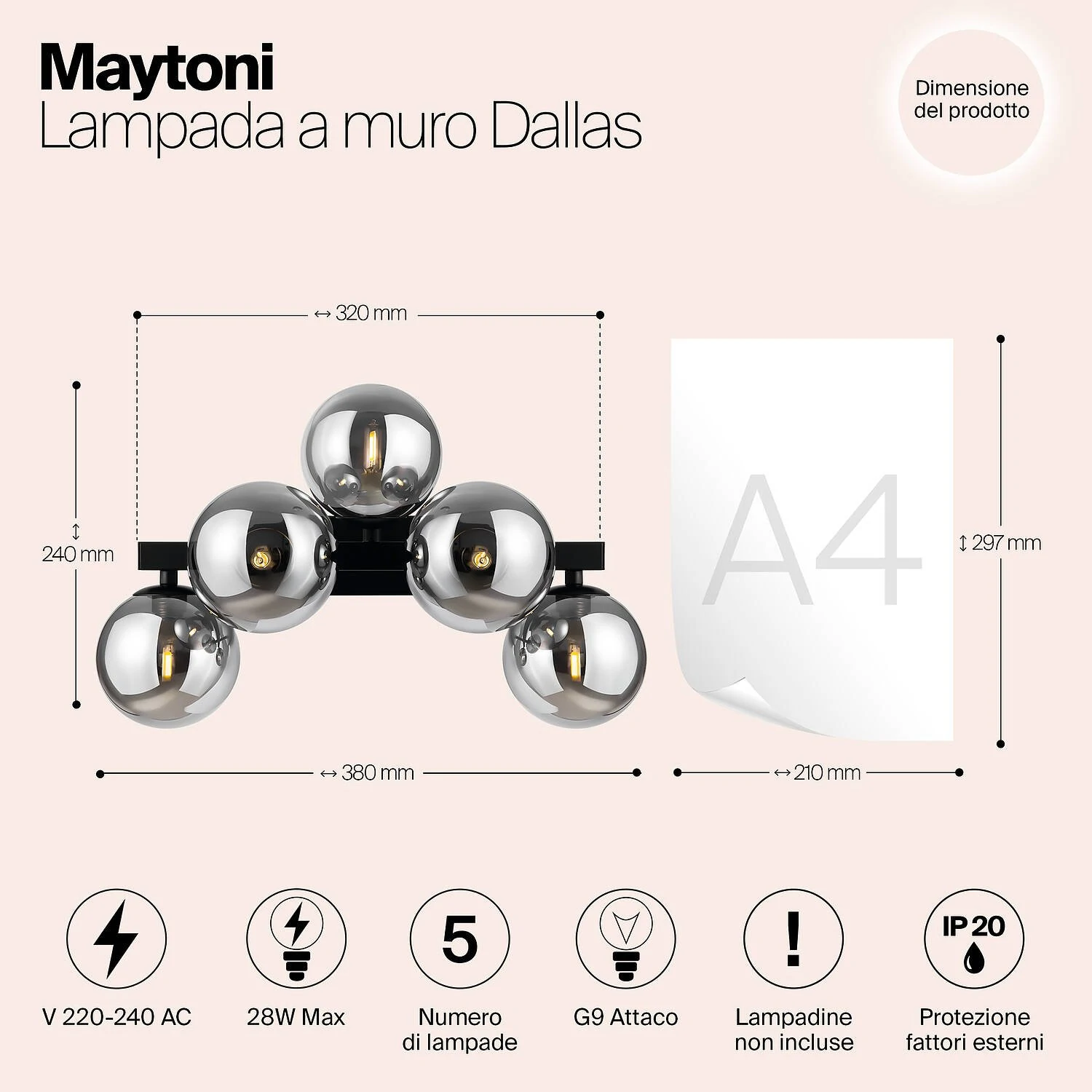 Бра Modern Dallas, 5xG9 Черный, Дымчатый (Maytoni, MOD547WL-05B) - Amppa.ru