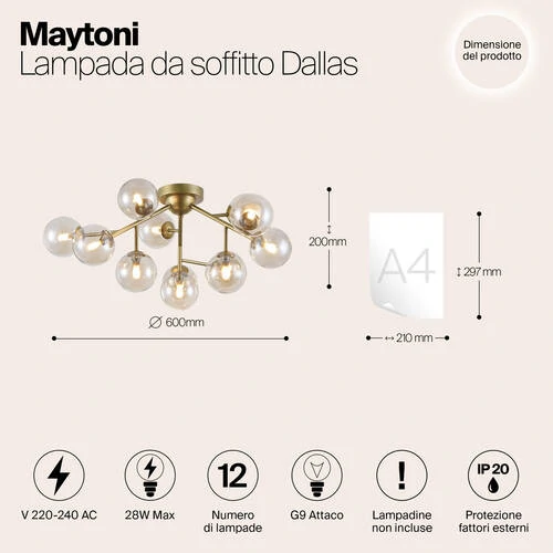 Потолочный светильник Modern Dallas, 12xG9 Золото, Янтарный (Maytoni, MOD545PL-12G) - Amppa.ru