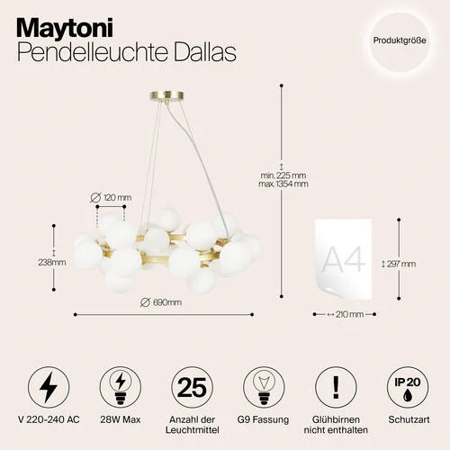 Подвесной светильник Modern Dallas, 25xG9 Золото, Белый (Maytoni, MOD545PL-25BS) - Amppa.ru