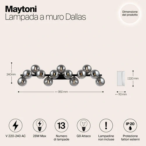 Бра Modern Dallas, 13xG9 Черный, Дымчатый (Maytoni, MOD547WL-13B) - Amppa.ru