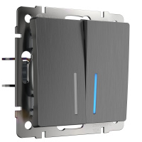 W1122104/ Электроустановочные изделия - Выключатель двухклавишный проходной с подсветкой (графит рифленый)